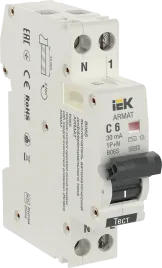 ARMAT АВДТ B06S 1P+NP C6 30мА тип AC (18мм) IEK