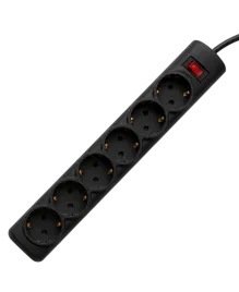 Сетевой фильтр PROGIX PG657, 6 розеток, черный, кабель 5 метров, с защ