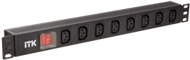 PDU 8 розеток C13 с LED выключателем,1U, вх. С14, без шнура, алюминиев