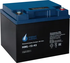 Battery Parus Electro, professional series HML-12-45, voltage 12V, cap