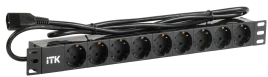 PDU 9 розеток DIN49440 (нем. cтанд.) 1U, шнур 2м вилка IEC 320 C14, ал