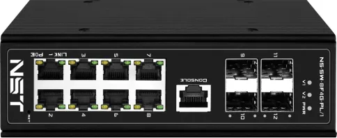 Промышленный управляемый (L2+) PoE коммутатор Fast Ethernet/ Промышленный управляемый L2 PoE коммутатор Fast Ethernet на 8 FE RJ45 PoE + 4 GE SFP порта. Порты: 8x10/100Base-T, 4x100/1000Base-X. Порты PoE: 1-2 - до 90W (IEEE 802.3af/at/bt),3-8 - до 30W (IE фото 1