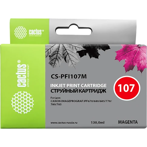 Картридж струйный Cactus CS-PFI107M пурпурный (130мл) для Canon IP фото 1