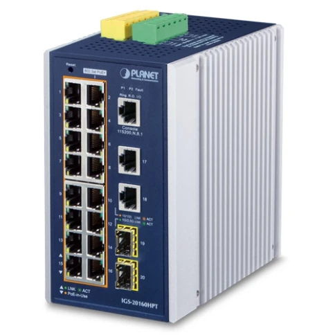 коммутатор/ PLANET IP30 Industrial L2+/L4 16-Port 1000T 802.3at PoE+ 2-Port... фото 1