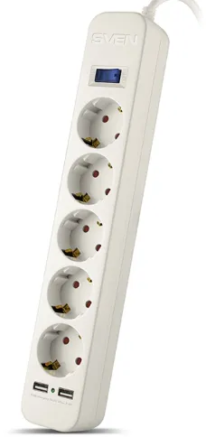 Фильтр SVEN SF-05LU 1,8 м (5 евро розеток,2 USB) белый, цветная коробк фото 1