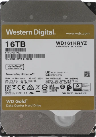 Жесткий диск WD SATA-III 16Tb WD161KRYZ Server Gold (7200rpm) 512Mb... фото 1
