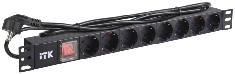 ITK PDU 8 розеток DIN49440 (нем. cтанд.) с LED выключателем, 1U, шнур фото 2