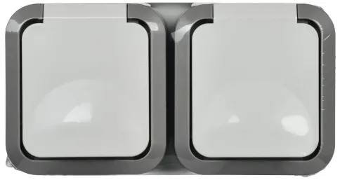 TORS Розетка 2-я с з/к кр. гориз. 16А IP55 TS222 сер-бел IEK фото 1