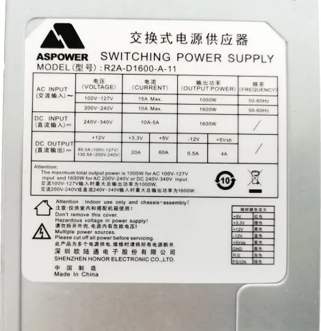 Блок питания серверный/ Server power supply Qdion Model R2A-D1600-A P/N:99RADV1600I1170210 CRPS 2U Redundant 1600W Efficiency 91+, Cable connector: C14 фото 2