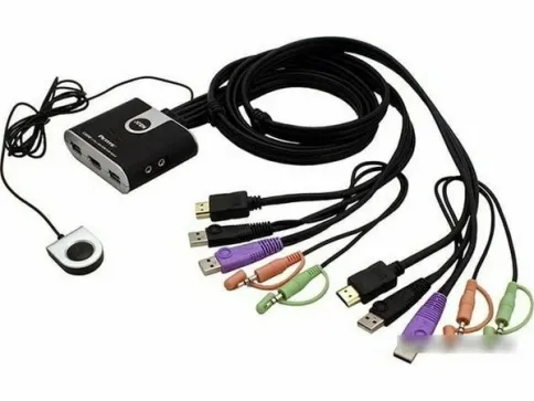 2-портовый KVM-переключатель со встроенными  KVM кабелями (1,2м), 1 us фото 4