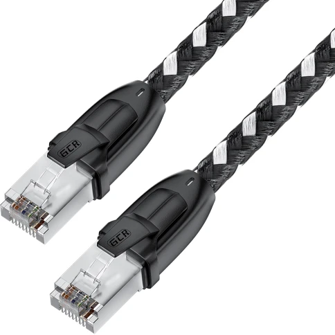 GCR PRO Патч-корд PROF прямой 5.0m, UTP медь кат.6А, STRONG черно-белый в оплетке текстиль, ethernet high speed 10 Гбит/с, T568B фото 1