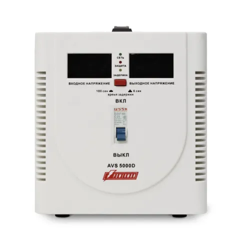 Стабилизатор POWERMAN AVS 5000D, ступенчатый регулятор, цифровые индикаторы уровней напряжения, 5000ВА, 140-260В, максимальный входной ток 24А, клеммная колодка, IP-20, напольный,  280мм х 200мм х 225мм, 8.6 кг./ Stabilizer POWERMAN AVS 5000D, step-type r фото 1