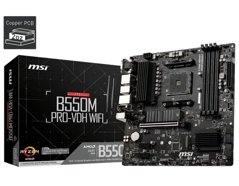 Материнская плата/ MB MSI AMD B550 sAM4, 4xDDR4(128GB), D-SUB/HDMI 2.1/DP, 1xPCIe 4.0x16, 2xPCIe 3.0, 1xLAN, Wi-Fi, BT, 4xSATA 6Gb/s, 2xM.2, 4xUSB 3.2, 2xUSB 2.0, 1xPS/2, mATX фото 1