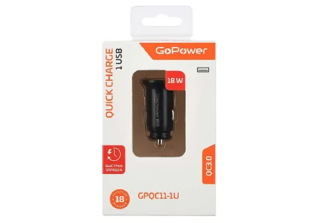 Автомобильное З/У GoPower GPQC11-1U 1USB 18W фото 3