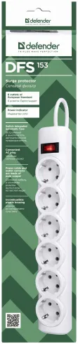 Сетевой фильтр Defender DFS 153 3 м, белый, 6 розеток/ Surge Protector фото 3