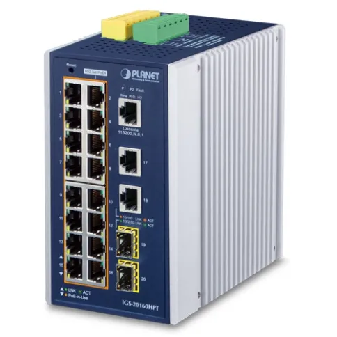 коммутатор/ PLANET IP30 Industrial L2+/L4 16-Port 1000T 802.3at PoE+ 2 фото 1