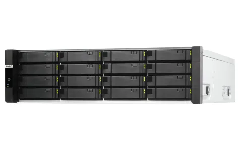 Сетевое хранилище без дисков/ Enterprise QNAP ES1686dc-2123IT-64G NAS, 16-tray SAS w/o HDD, rackmount, 2xPSU, per controller: Xeon D-2123IT 4-core 2.2 GHz (burst up to 3.0 GHz), 32 GB RDIMM DDR4 ECC (4x 8 GB) up to  512 GB (8 x 64GB), 4xSFP+, Included rai фото 2