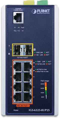 коммутатор/ PLANET IGS-6325-8UP2S IP30 DIN-rail Industrial L3 8-Port 10/100/1000T 802.3bt... фото 2