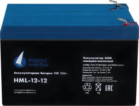 Battery Parus Electro, professional series HML-12-12, voltage 12V, cap фото 3