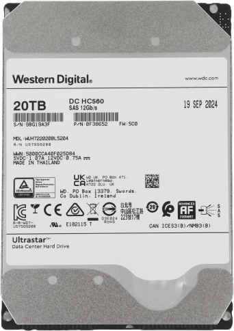 Жесткий диск WD SAS 3.0 20TB 0F38652 WUH722020BL5204 Server Ultrastar... фото 1