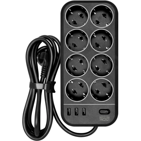 Фильтр-удлинитель PowerCom SP-08 USB03AB 1.8M, 8 розеток, черный, 16А, фото 1