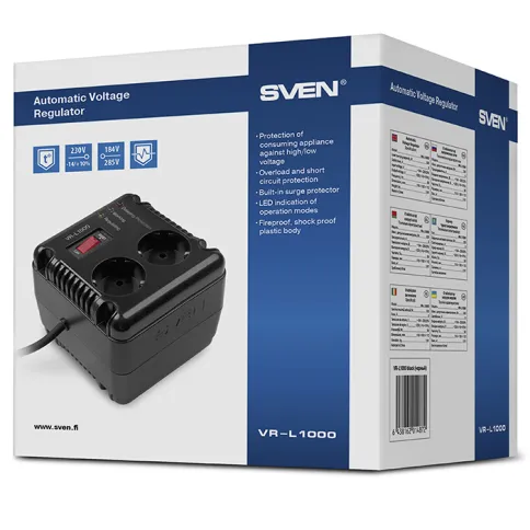 Стабилизатор SVEN VR-L1000, релейный, 320вт, 184-285в, 2 евророзетки, фото 4