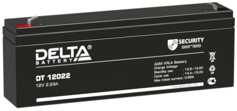 Батарея DELTA серия DT, DT 12022, напряжение 12В, емкость 2.2Ач (разряд 20 часов),  макс. ток разряда (5 сек.) 44А, макс. ток заряда 0.66А, свинцово-кислотная типа AGM, клеммы F1, ДxШxВ 179х35х61мм., вес 0.94кг., срок службы 5 лет./ Battery DELTA series D фото 1