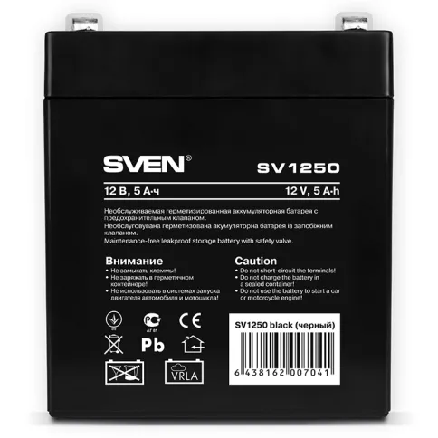 Батарея SVEN SV 1250 (12V 5Ah), напряжение 12В, емкость 5А*ч, макс. то фото 2