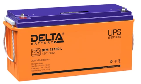 Батарея DELTA серия DTM L, DTM 12150 L, напряжение 12В, емкость 150Ач (разряд 10 часов),  макс. ток разряда (5 сек.) 970А, макс. ток заряда 45А, свинцово-кислотная типа AGM, клеммы под болт М8, ДxШxВ 482х170х240мм., вес 45кг., срок службы 10-12 лет./ Batt фото 1