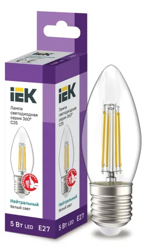 Лампа LED C35 свеча прозр. 5Вт 230В 4000К E27 серия 360° IEK фото 1