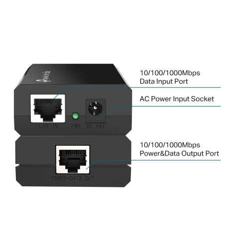 PoE инжектор/ Gigabit PoE Injector, 2*Gb Ethernet ports, up to... фото 3
