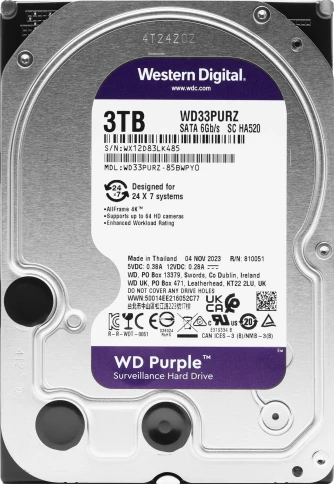 Жесткий диск WD SATA-III 3TB WD33PURZ Surveillance Purple (5400rpm) 256Mb... фото 1
