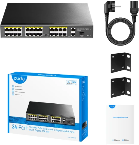 Коммутатор/ 24-Port 10/100M PSE RJ-45 +2 Gigabit RJ- 45 +1SFP... фото 4
