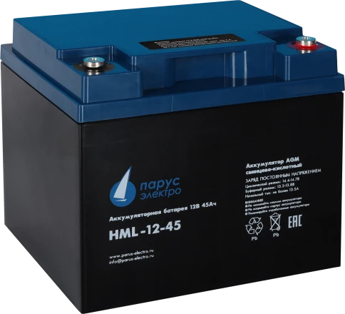 Battery Parus Electro, professional series HML-12-45, voltage 12V, capacity 45Ah... фото 1
