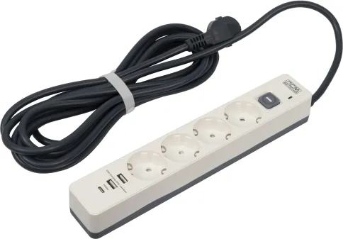 Сетевой фильтр-удлинитель/ PowerCom SP-01 USB2A1CW 5.0M, 4 розетки, бе фото 4