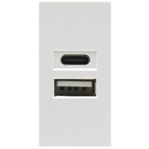 Donel USB зарядное устройство, 2.1A, Type A + C, 1 мод., бел. (22.5х45 фото 1