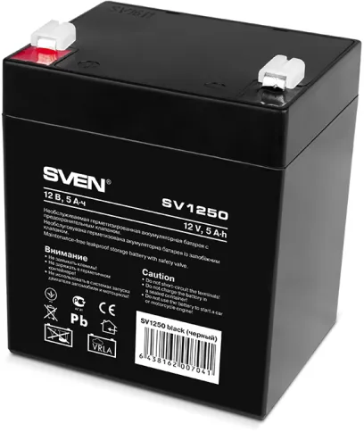 Батарея SVEN SV 1250 (12V 5Ah), напряжение 12В, емкость 5А*ч, макс. то фото 1