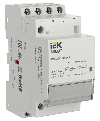 ARMAT Контактор модульный KMR 25А 24В AC/DC 1НО 3НЗ IEK фото 1