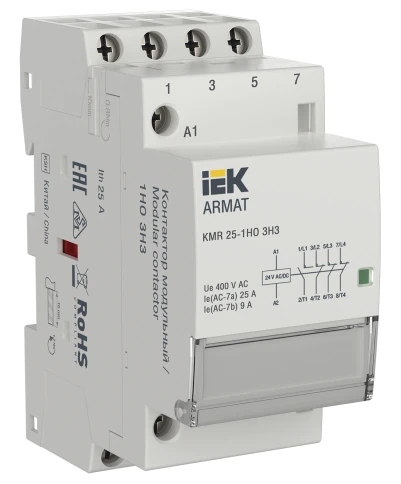 ARMAT Контактор модульный KMR 25А 24В AC/DC 1НО 3НЗ IEK фото 1