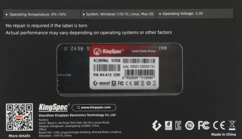 Твердотельный накопитель Kingspec PCIe 3.0 x4 512GB NX-512 M.2 2280... фото 9