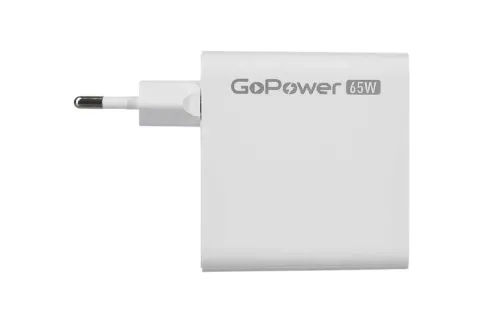 Сетевое З/У GoPower GPQC10 1USB+2Type-C 65W QC3.0 GAN белый фото 2