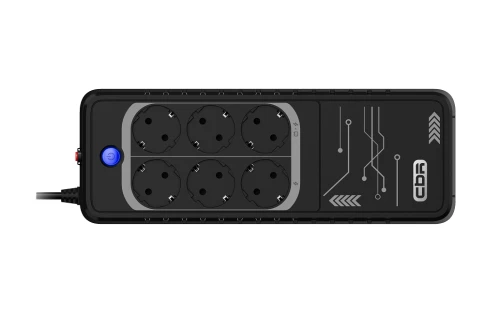 Резевный ИБП в плоском корпусе "Brick"/ ИБП CBR [LGT-650H-6F-LDB] Offline 650VA/360W 5Ah12V 6 x Shuko+ Breaker фото 2
