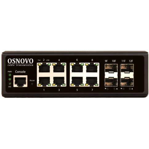 Коммутатор/ OSNOVO Промышленный гигабитный L2+ коммутатор на 12 портов , 8*10/100/1000Base-T, 4*SFP 1000Base-X, БП опционально фото 1