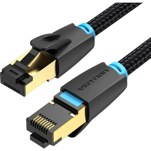 Патч-корд Vention прямой SFTP cat.8 RJ45 - 0,5м. Черный Тканевая оплетка фото 1