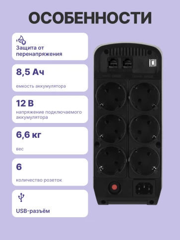 ИБП CyberPower CP900EPFCLCD, Line-Interactive, 900VA/540W, 6 Schuko розеток, USB, RJ11/RJ45,... фото 3