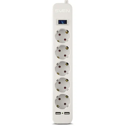 Фильтр SVEN SF-05LU 1,8 м (5 евро розеток,2 USB) белый, цветная коробк фото 2