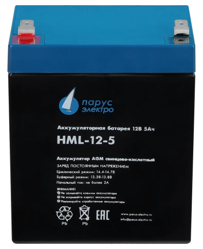 Battery Parus Electro, professional series HML-12-5, voltage 12V, capacity 5.2Ah... фото 3