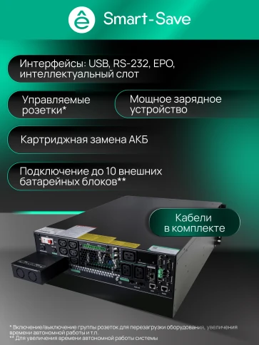 Systeme Electric Smart-Save Online SRTSE 2 поколения 8000 ВА/Вт, 4U,5 C13+3 C19,USB,RS-232,RS485,COM,сухие контакт,прлл фото 31