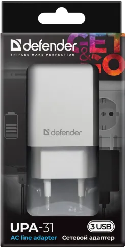 Defender UPA-31 белый, 3xUSB, 5V/3.1А фото 5