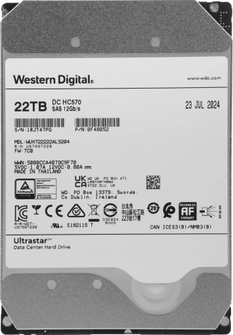 Жесткий диск WD SAS 3.0 22TB 0F48052 WUH722222AL5204 Server Ultrastar... фото 1